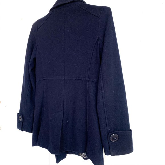 delias navy blue wool pea coat w/high neck buttons - Picture 7 of 7